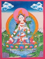 〔一点物〕タンカ - ホワイトターラ[40cm x 30cm](NP-TANKA-389)