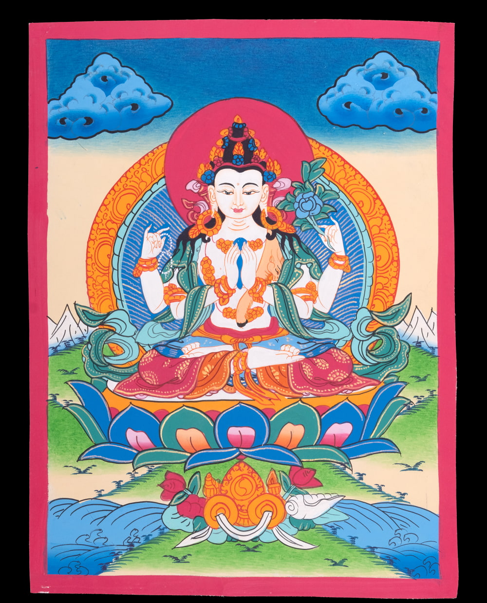 送料無料 習作 観音菩薩 チェンレジグ Chenrezig 〔習作〕タンカ 観音