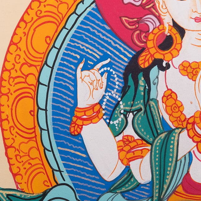 〔習作〕タンカ - 観音菩薩・チェンレジグ（Chenrezig）[40cm x 30cm] 7 - 一部分をアップにしてみました