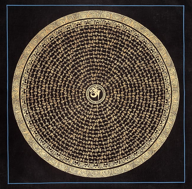 〔一点物〕タンカ - オーン種子曼荼羅[56cm x 56cm]の写真オーン,種子曼荼羅,タンカ,仏画,マンダラ,チベット,曼荼羅,手描き,ネパール仏教,チベット密教