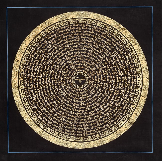 〔一点物〕タンカ - ブッダアイ種子曼荼羅[56cm x 56cm]の写真ブッダアイ,種子曼荼羅,タンカ,仏画,マンダラ,チベット,曼荼羅,手描き,ネパール仏教,チベット密教