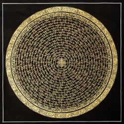 〔一点物〕タンカ - ヴァジュラの六字真言マントラ曼荼羅[54x54cm] オン・マニ・ペメ・フム 黒地金彩の商品写真