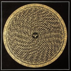 〔一点物〕タンカ - ブッダアイの六字真言マントラ曼荼羅[54x54cm] オン・マニ・ペメ・フム 黒地金彩の商品写真