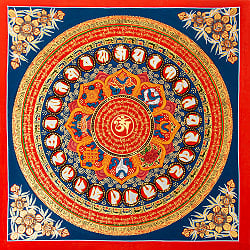 〔一点物〕タンカ - オーンと八吉祥 六字真言マントラ曼荼羅 54×54cm - メイン