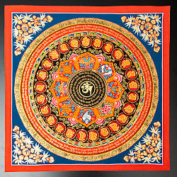 〔一点物〕タンカ - オーンと八吉祥 六字真言マントラ曼荼羅 54×54cm - サブ2