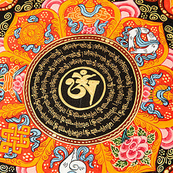 〔一点物〕タンカ - オーンと八吉祥 六字真言マントラ曼荼羅 54×54cm - サブ3