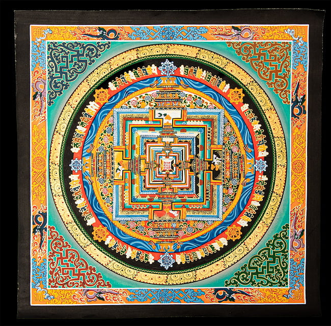 〔一点物〕タンカ - カーラチャクラ曼荼羅 時輪曼荼羅 54×54cm 2 - 仏画の全体像が分かるように撮影しました