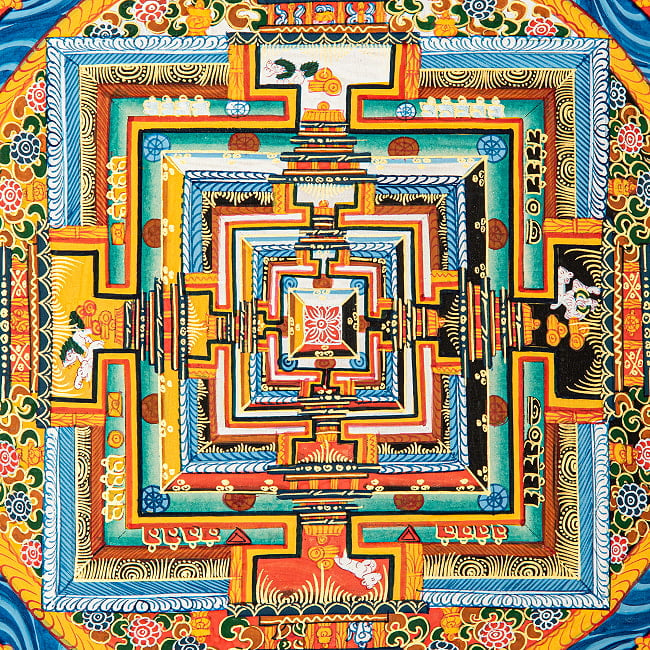 〔一点物〕タンカ - カーラチャクラ曼荼羅 時輪曼荼羅 54×54cm 3 - 中央部のクローズアップです。