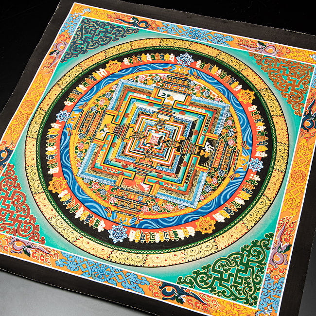 〔一点物〕タンカ - カーラチャクラ曼荼羅 時輪曼荼羅 54×54cm 4 - 無限に続くモチーフ