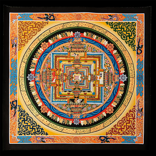 〔一点物〕タンカ - カーラチャクラ曼荼羅 時輪曼荼羅 54×54cm 2 - 仏画の全体像が分かるように撮影しました