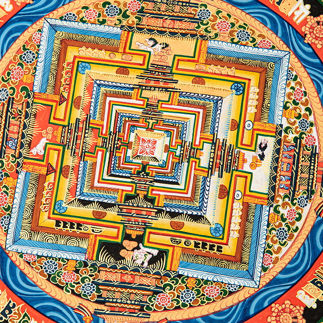 〔一点物〕タンカ - カーラチャクラ曼荼羅 時輪曼荼羅 54×54cm 3 - 中央部のクローズアップです。