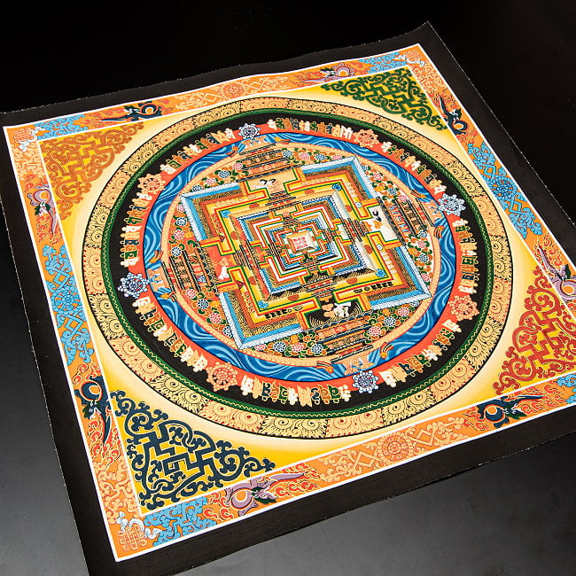 〔一点物〕タンカ - カーラチャクラ曼荼羅 時輪曼荼羅 54×54cm 4 - 無限に続くモチーフ