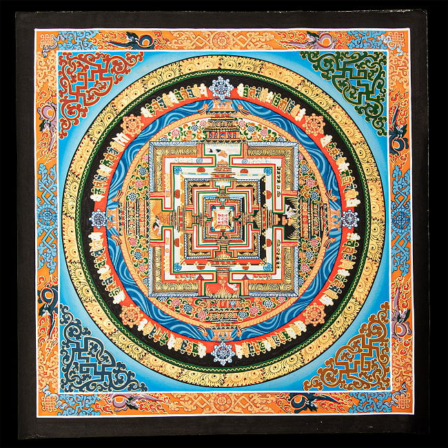 〔一点物〕タンカ - カーラチャクラ曼荼羅 時輪曼荼羅 54×54cm 2 - 仏画の全体像が分かるように撮影しました