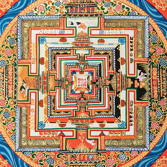 〔一点物〕タンカ - カーラチャクラ曼荼羅 時輪曼荼羅 54×54cm 3 - 中央部のクローズアップです。