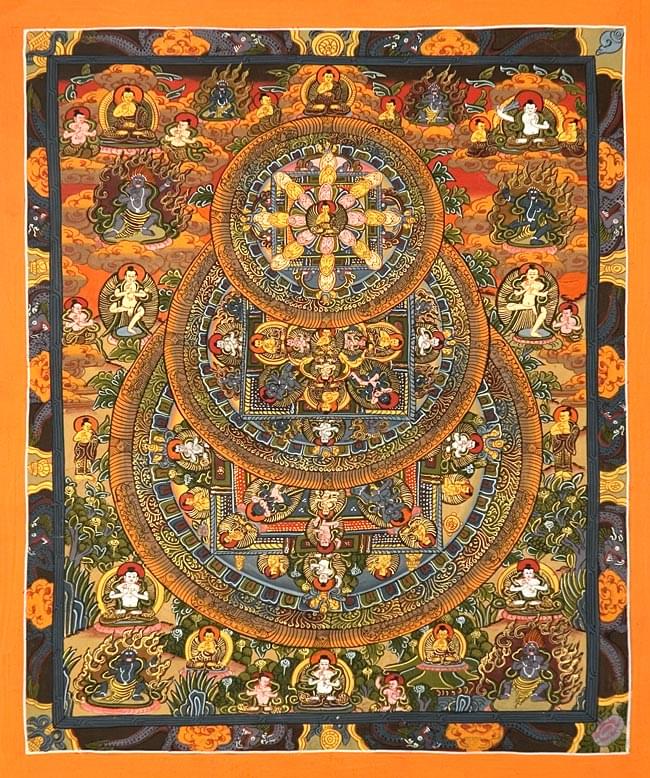 《 チベット密教　新品 》 手描き　タンカ　曼荼羅　カーラチャクラマンダラ　43新品未使用
