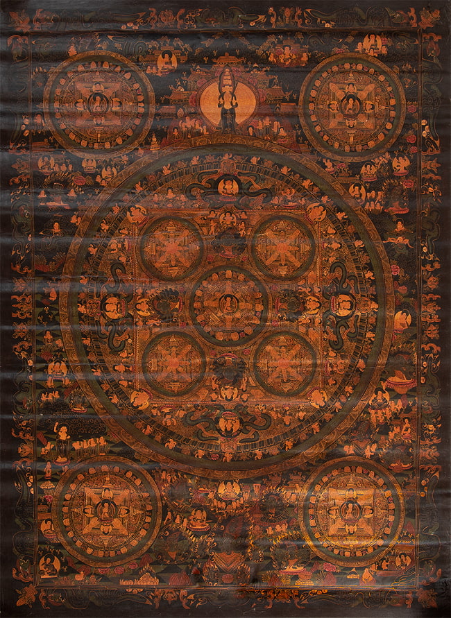 〔一点物〕オイルペイント - 10マンダラの写真1枚目です。全体写真ですタンカ,仏画,マンダラ,チベット,曼荼羅,手描き