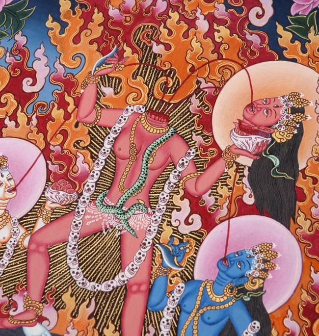 タンカ - 女神チンナマスタ【布額装済み】 2 - 絵の重要な部分をアップにして撮影しました