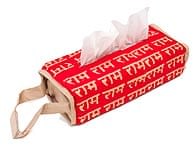 インドのシンプル コットンティッシュケース【ヒンディ】- ベージュ×赤の商品写真