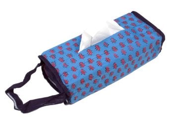 インドのシンプル コットンティッシュケース【草】- 紺×水色の商品写真