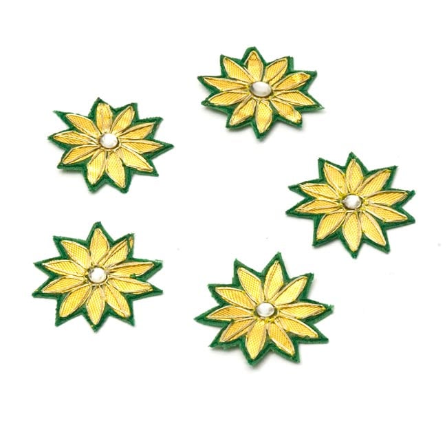 インドの刺繍アップリケ 花 5個セット 緑 の通販 Tirakita Com