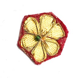インドの刺繍アップリケ 花 5個セット　【赤×金】　 - サブ2