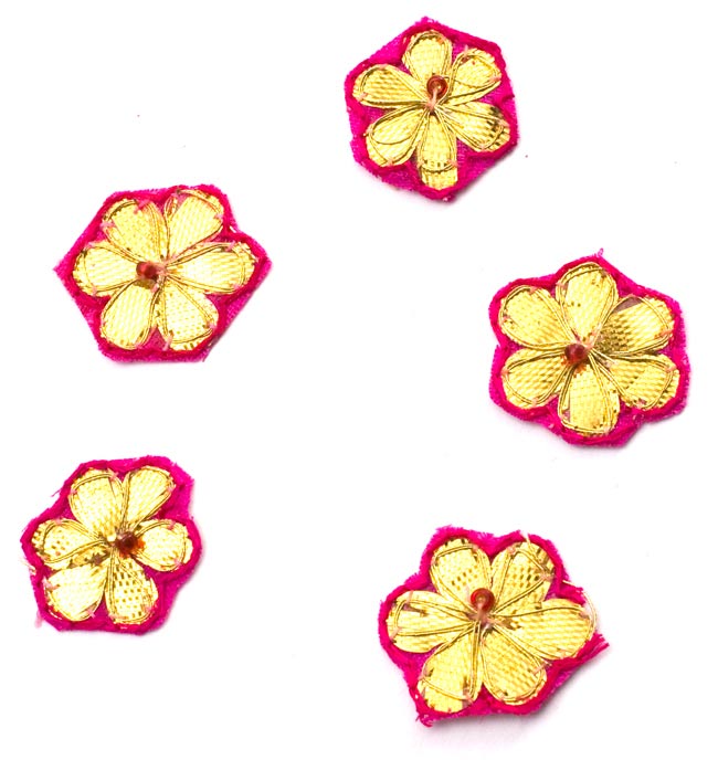 インドの刺繍アップリケ 花 5個セット ピンク 金 の通販 Tirakita Com