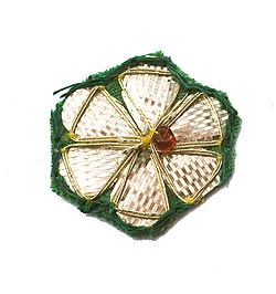 インドの刺繍アップリケ 花 5個セット　【緑×銀】 - サブ2