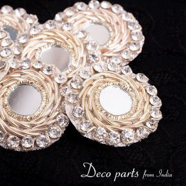 【6個入】インドのビジュー刺繍 デコパーツ 大フラワーミラーパーツ