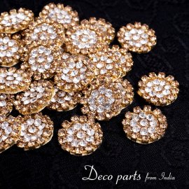 【25個入】インドのビジュー デコパーツ 小ゴールド×クリスタル