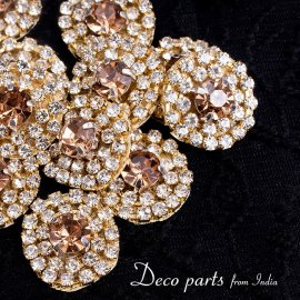 【12個入】インドのビジュー デコパーツ 小クリスタル×ゴールド