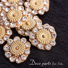 【10個入】インドのビジュー デコパーツ 小クリスタル×ヴィンテージゴールド