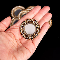 【5個入】インドのビジューミラー刺繍　デコパーツ　大　ゴールドサークル - サブ5