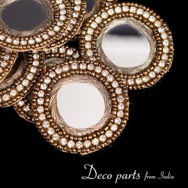 【5個入】インドのビジューミラー刺繍 デコパーツ 大 ゴールドサークル