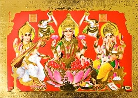 金の神様ポストカード-ラクシュミ・ガネーシャ・サラスヴァティの商品写真