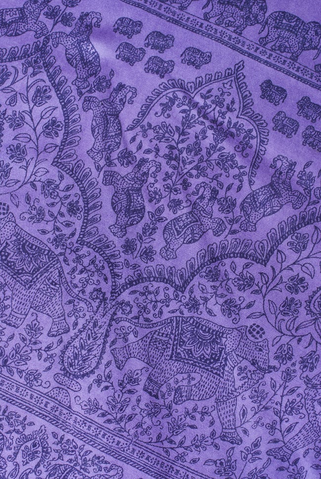 (200cm×100cm)生命の木と象のラムナミ - むらさき 6 - 象好きにはたまらないデザインです。