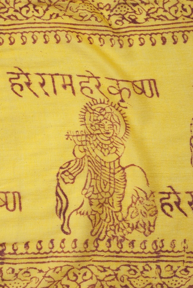 (約180cm×40cm)インド薄ラムナミ(ロング） - イエロー 3 - 神様柄の様子です。オーンであったりガネーシャであったり様々ですので、アソートでのお届けと鳴ります。