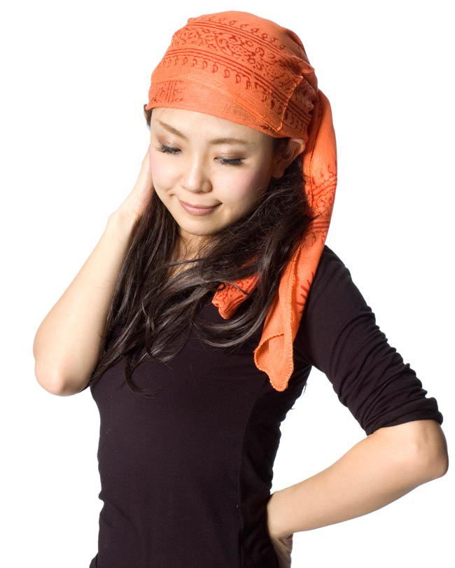 (約180cm×40cm)インド薄ラムナミ(ロング） - 緑 8 - ターバンにしてみても素敵ですね。