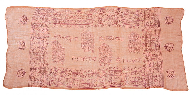 (60cm×130cm)インド ヒンドゥー教の薄ラムナミスカーフ - ベージュ 3 - 広げたところです。真ん中の神様柄はアソートでのお届けとなります。