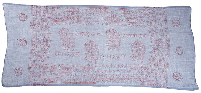 (60cm×130cm)インド ヒンドゥー教の薄ラムナミスカーフ - アイスグレー 3 - 広げたところです。真ん中の神様柄はアソートでのお届けとなります。