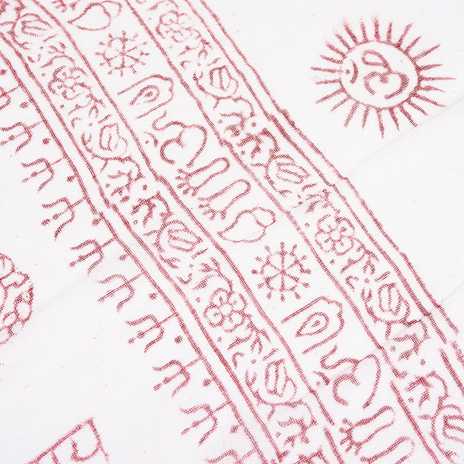 (60cm×130cm)インド ヒンドゥー教の薄ラムナミスカーフ - 白×赤 5 - 端部分です。
