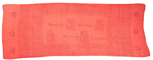 (65cm×170cm)インド ヒンドゥー教の薄ラムナミスカーフ - 朱色 3 - 広げたところです。真ん中の神様柄はアソートでのお届けとなります。