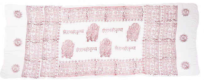 (65cm×170cm)インド ヒンドゥー教の薄ラムナミスカーフ - 白×赤 3 - 広げたところです。真ん中の神様柄はアソートでのお届けとなります。