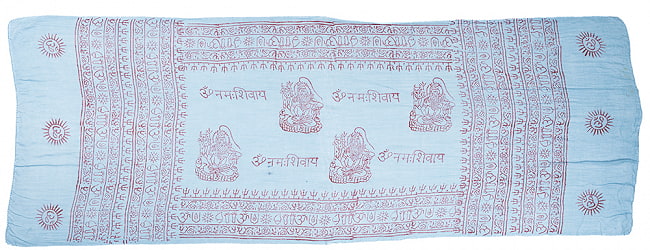 (65cm×170cm)インド ヒンドゥー教の薄ラムナミスカーフ - 水色 3 - 広げたところです。真ん中の神様柄はアソートでのお届けとなります。