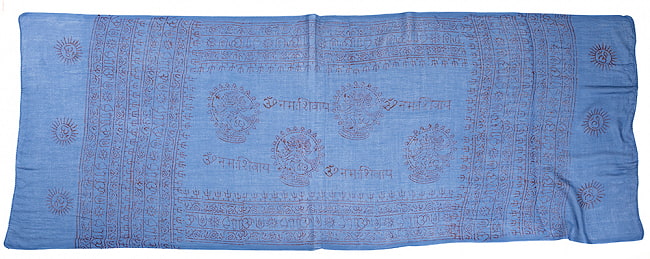 (65cm×170cm)インド ヒンドゥー教の薄ラムナミスカーフ - 青 3 - 広げたところです。真ん中の神様柄はアソートでのお届けとなります。
