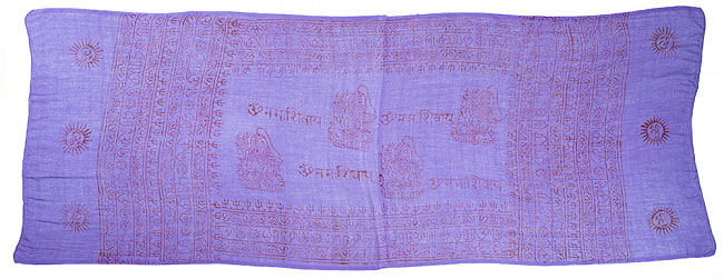 (65cm×170cm)インド ヒンドゥー教の薄ラムナミスカーフ - 紫 3 - 広げたところです。真ん中の神様柄はアソートでのお届けとなります。