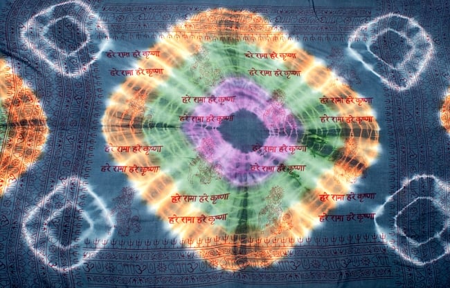 〔195cm*100cm〕ガネーシャ＆ヒンドゥー神様のタイダイサイケデリック布 - ダークグレー×紫×緑×オレンジ系 9 - こちらは【選択：B】神様やオーン柄アソートの例になります。