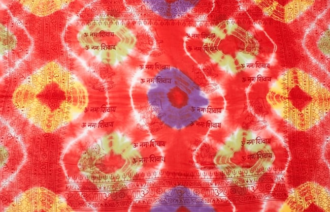 〔195cm*100cm〕ガネーシャ＆ヒンドゥー神様のタイダイサイケデリック布 - 赤×黄緑×紫×黄色系 9 - こちらは【選択：B】神様やオーン柄アソートの例になります。