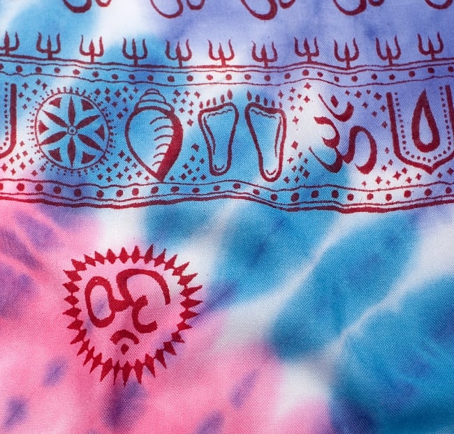 〔195cm*100cm〕ガネーシャ＆ヒンドゥー神様のタイダイサイケデリック布 - 紫×水色×ピンク×茶色系 3 - 拡大写真です