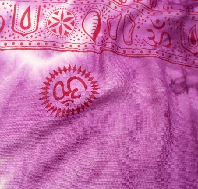 〔195cm*100cm〕ガネーシャ＆ヒンドゥー神様のタイダイサイケデリック布 - 紫×オレンジ×赤茶×水色系 3 - 拡大写真です