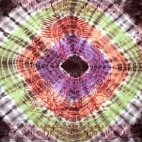 〔195cm*100cm〕ガネーシャ＆ヒンドゥー神様のタイダイサイケデリック布 - 黒×紫×オレンジ×緑系の商品写真